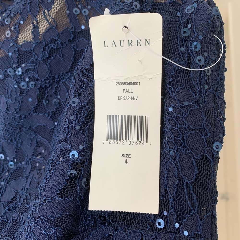 Lauren Ralph Lauren Dress Sequin Sparkle Lace Blue Size 4 NWT - Picture 5 of 9